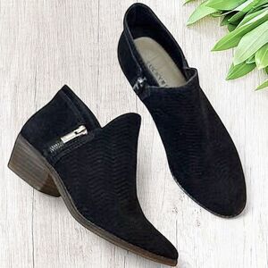 Lucky Brand Black Western Booties Womens 9 Tooled Leather Pointed Toe Block Heel